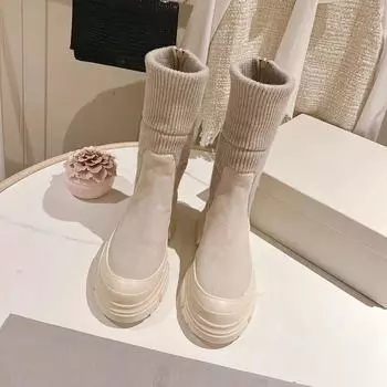 Новое поступление, ботинки-носки, шерстяные сохраняющие тепло, складная модная женская обувь, обувь до колена высокого качества 35