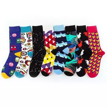 Новое поступление, брендовые модные носки, красочные новые мужские носки, хлопковые носки с куриным геометрическим узором One size