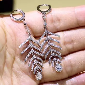 Новое поступление, брендовые новые роскошные ювелирные изделия, серьги из стерлингового серебра 925 пробы с цирконием, длинные висячие серьги белый