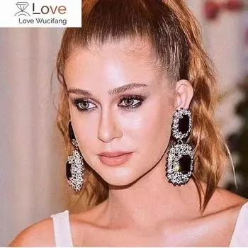 Новое поступление, черные кристаллы, большие висячие серьги для женщин, модные ювелирные изделия, вечерние шоу, женские серьги-заметности, аксессуары золотой