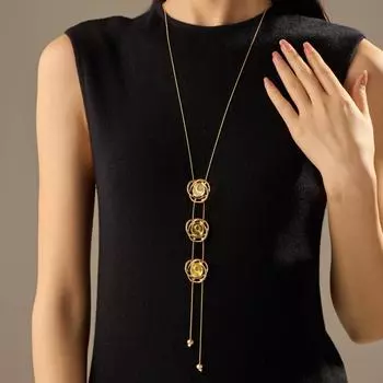 Новое поступление, цветная масляная ажурная роза, подвеска в виде кисточки, цепочка для свитера, женское длинное ожерелье высокого класса золотой