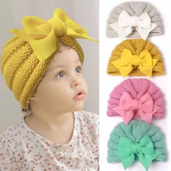 Новое поступление: Детская вязаная шапка с бантом на осень и зиму – европейский и американский стиль