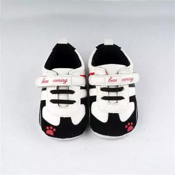 Новое поступление детской обуви, обувь для мальчиков, кроссовки из искусственной кожи в полоску с принтом лап, нескользящие, для малышей, для первых прогулок, детские мокасины 11cm чёрный