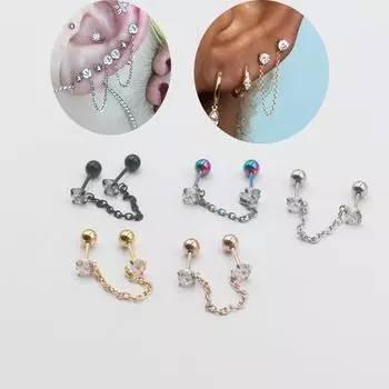 Новое поступление двойные серьги-гвоздики с кисточками цепочки висячие серьги для женщин нержавеющая сталь пирсинг ушей 5 цветов роскошные фианиты популярные ювелирные изделия