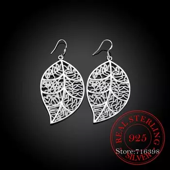 Новое поступление FineJewelry 100% настоящее серебро 925 пробы модные винтажные корейские длинные полые серьги-листья для женщин
