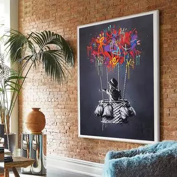 Новое поступление, холст, постер, детский воздушный шар, украшение, изображение, красное и синее, граффити, украшение, живопись, настенный домашний декор, Куадрос 20x30cm