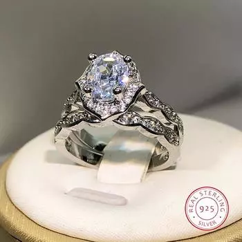 Новое поступление из серебра 925 пробы с четырьмя когтями, круглые двойные кольца с цирконом для дам, вечерние ювелирные изделия на день рождения, подарок 8 белый