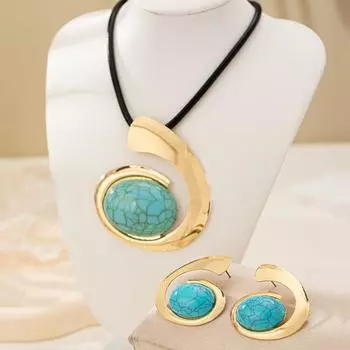 Новое поступление комплект из бирюзового сплава, ожерелье и серьги для женщин