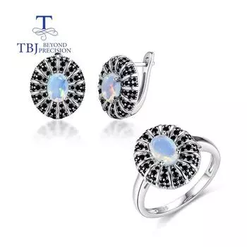 Новое поступление, комплект ювелирных изделий из натурального опала, серьги, кольцо, серебро 925 пробы, классический дизайн, изысканные ювелирные изделия для женщин, Рождественский подарок на Черную пятницу us ring size 8# белый