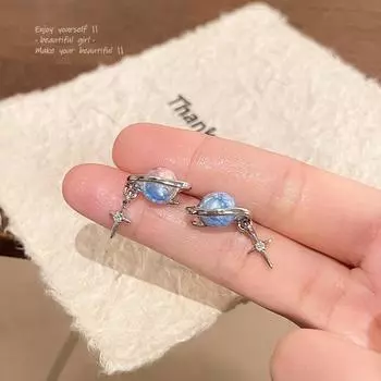 Новое поступление, легкие роскошные нишевые серьги с голубым звездным небом и универсальными темпераментными звездами для женщин 1 pair