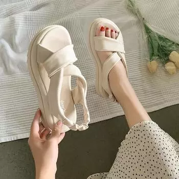 Новое поступление лета, модные повседневные однотонные сандалии на платформе, элегантная модная женская обувь на плоской подошве, НЕТ:2026 35