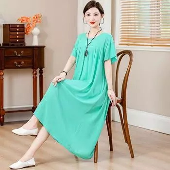 Новое поступление Летнее платье в западном стиле для тещи 50 лет из поплина ноил Mint Green XL