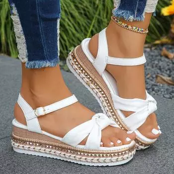 Новое поступление, летние модные однотонные сандалии на танкетке с пряжкой, повседневная удобная модная женская обувь с открытым носком, НЕТ:А-116 36