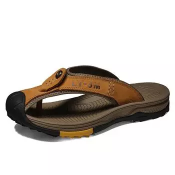 Новое поступление, летние мужские шлепанцы из натуральной кожи, противоскользящие кожаные тапочки ручной работы 38 золотисто-желтый