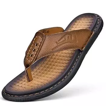 Новое поступление, летние мужские шлепанцы из натуральной кожи, противоскользящие кожаные тапочки ручной работы 38 светло-коричневого