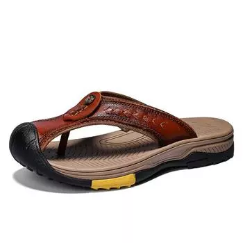 Новое поступление, летние мужские шлепанцы из натуральной кожи, противоскользящие кожаные тапочки ручной работы 38 коричневый