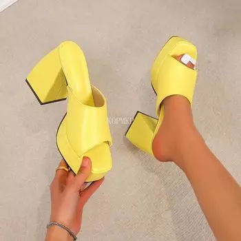 Новое поступление, летние яркие цвета, тапочки на толстом каблуке, пикантные уличные женские сандалии, вечерние модельные туфли с открытым носком, размер 35-43 40 оранжевый