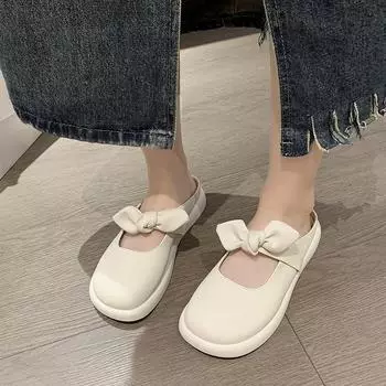 Новое поступление, летние удобные повседневные туфли на плоской подошве с круглым носком, элегантные женские тапочки с неглубоким носком и бантом, НЕТ:H2322 35