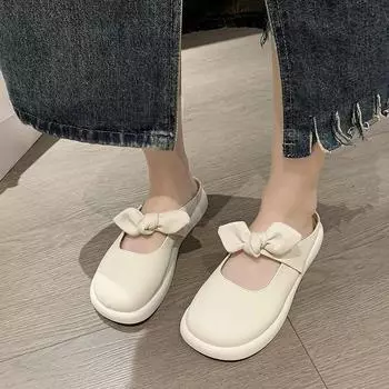 Новое поступление, летние удобные повседневные туфли на плоской подошве с круглым носком, элегантные женские тапочки с неглубоким носком и бантом, НЕТ:H2322 35
