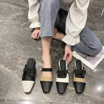 Новое поступление, летние удобные женские туфли на квадратном каблуке одинакового цвета, модные простые женские тапочки с квадратным носком 35