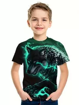 Новое поступление, летняя футболка с рисунком волка и льва для детей — активная, дышащая и эластичная летняя футболка с коротким рукавом с 3D принтом 100
