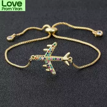 Новое поступление медный Cz браслет-цепочка для женщин регулируемый браслет-подвеска летающий самолет ювелирные изделия лучший подарок на вечеринку, свадьбу, поездку золотой