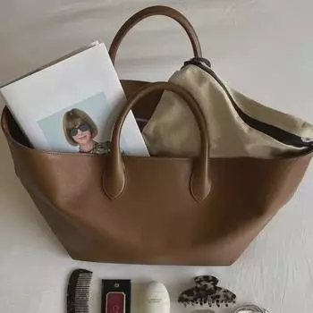 Новое поступление: Модная и универсальная сумка из коровьей кожи с большой вместимостью для поездок на работу коричневый