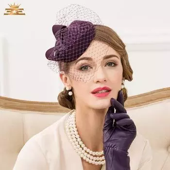 Новое поступление, модная шерстяная шляпа, женская британская вуаль, свадебная кепка для церковной вечеринки, B-7550
