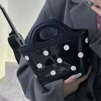 Новое поступление, модная женская маленькая сумка через плечо, черная сумка из искусственной кожи, женская сумка в горошек, повседневная сумка-корзина с верхней ручкой