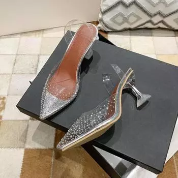 Новое поступление, модная женская обувь, новые летние прозрачные сандалии на шпильке со стразами, обувь с кристаллами, женские туфли на высоком каблуке, большой размер 35