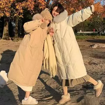 Новое поступление, модное утолщенное хлопковое пальто в корейском стиле с модным воротником из искусственного меха большого размера S