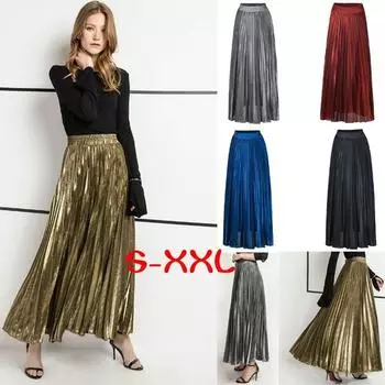 Новое поступление, модное женское элегантное однотонное длинное платье трапециевидной формы с контролем талии, плиссированные юбки-миди, бальное вечернее платье, золотое пляжное платье XXL чёрный