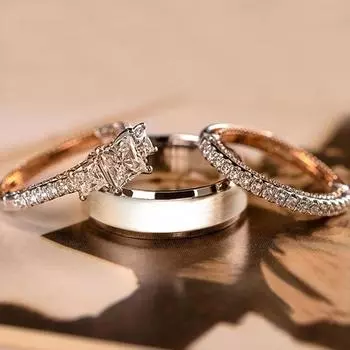 Новое поступление, модные 3 шт./компл., женские кольца, огранка принцессы, циркон, микро-асфальтированный, маленький круглый камень с цирконием, свадебные и помолвочные украшения 10