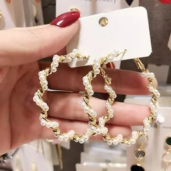 Новое поступление, модные классические металлические круглые женские серьги-кольца, индивидуальные простые круглые жемчужные серьги