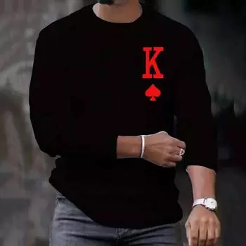 Новое поступление модных мужских футболок с длинным рукавом, свободные топы с принтом «K» и круглым вырезом, повседневные футболки большого размера для мужчин, повседневная футболка S