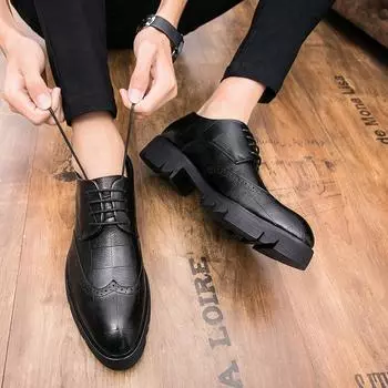 Новое поступление модных мужских повседневных кожаных туфель на толстой подошве, формальные туфли, модные туфли-броги, элегантные туфли для отдыха и прогулок, мужские туфли-оксфорды для взрослых 38 коричневый