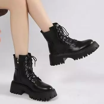 Новое поступление, мягкие ботинки, женская обувь, женские ботинки, модные круглые ботильоны из искусственной кожи, зима 2023, зимние эластичные черные ботинки, удобные ботинки 35 чёрный