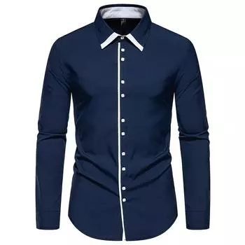 Новое поступление, мужская рубашка с длинным рукавом в стиле колор-блок, осенние повседневные деловые рубашки в стиле пэчворк, мужские повседневные офисные рубашки для работы и работы в социальных сетях US L чёрный