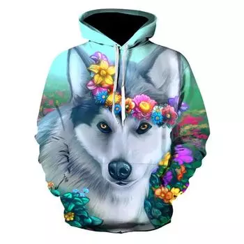 Новое поступление, мужская толстовка с принтом хаски, осень и зима, свободный крой, мужские толстовки с капюшоном 3D, женская уличная толстовка с капюшоном Harajuku S