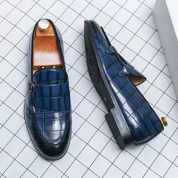 Новое поступление, мужские мокасины в стиле панк, формальная мужская обувь, мужские туфли без застежек, уличные туфли с ремешком, универсальная обувь для вождения 38 коричневый