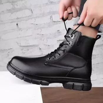 Новое поступление, мужские роскошные мотоциклетные ботинки, удобные высокие прогулочные ботинки, теплые мужские зимние плюшевые ботинки для снега, обувь из натуральной кожи 38