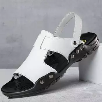 Новое поступление мужские сандалии летние супер фибра забродные аква туфли мягкая подошва вождение пляжные балетки двойного назначения повседневные тапочки полудраг 37 чёрный