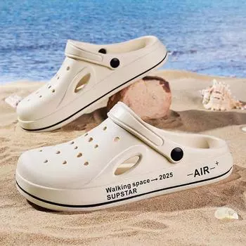 Новое поступление, мужские сандалии, повседневная пляжная обувь с принтом, модные мужские сабо, нескользящая износостойкая садовая обувь, мужские тапочки 40