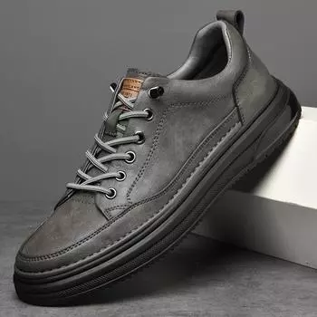 Новое поступление мужской обуви повседневные мужские кроссовки из натуральной кожи мужские удобные прогулочные туфли на шнуровке мужская однотонная обувь для отдыха на открытом воздухе 38 чёрный