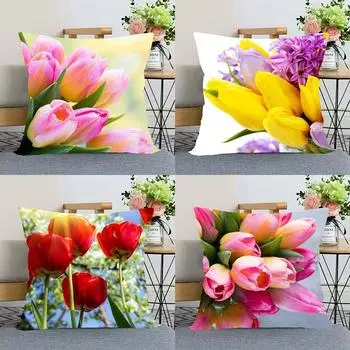 Новое поступление наволочка с изображением тюльпана для спальни, домашнего офиса, квадратная молния 40x40cm