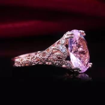 Новое поступление, обручальное кольцо, модное кольцо цвета розового золота для женщин с милым прозрачным розовым камнем, модные ювелирные изделия 6