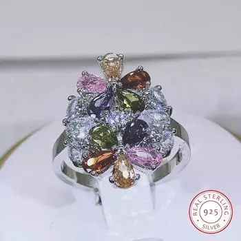 Новое поступление, обручальные кольца с цирконием в форме цветка для женщин, многоцветный кристалл циркония, роскошное кольцо на день рождения, вечерние ювелирные изделия, подарок