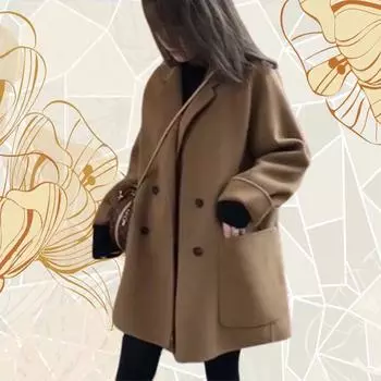 Новое поступление осень-зима большой карман миниатюрная куртка женская свободного кроя средней длины пряжа пальто женский блейзер S хаки