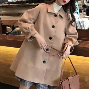 Новое поступление, осенне-зимняя шерстяная куртка для женщин, средней длины, корейский стиль, свободный крой, миниатюрное универсальное шерстяное теплое пальто XS верблюд