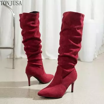 Новое поступление осенних длинных женских сапог на высоком каблуке для женщин 4.5 чёрный